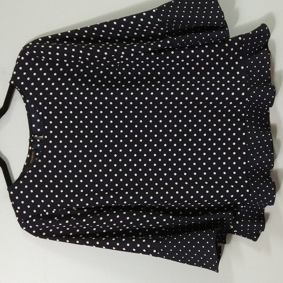 Talbots Ruffle Polka Dot Navy Blue & White Pull Over Oversized Top Size XS #W890 - Picture 1 of 10